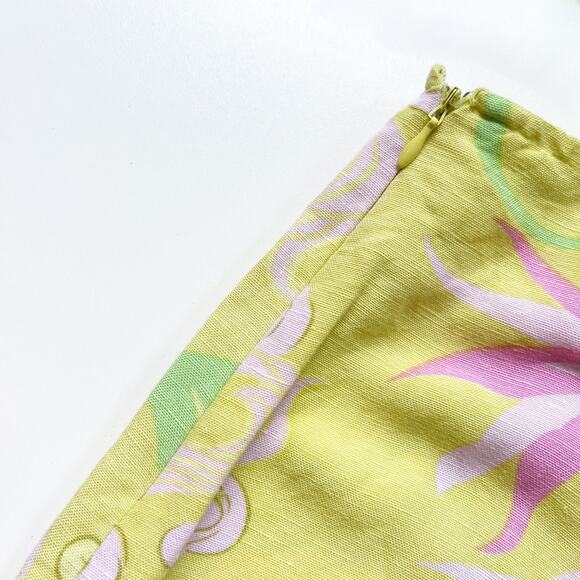 Vintage 90s Linen Blend Retro Floral Psychedelic Skirt Yellow Size 14 - Picture 5 of 8